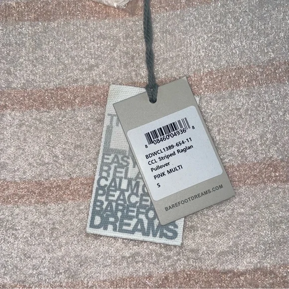 NWT Barefoot Dreams CozyChic Lite Striped Raglan Sweater Pink Cream Size Small - Picture 5 of 10